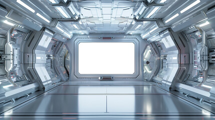 Technology inspired white spacecraft interior display space