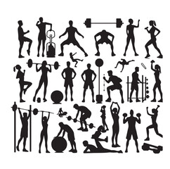 People Engaged In Fitness silhouettes vector illustration 