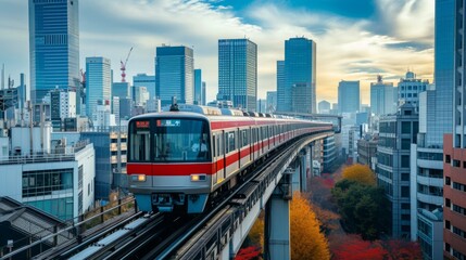 Obraz premium Monorail road against the backdrop of the city landscape