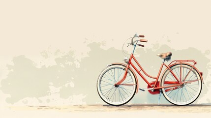 A red bicycle with a yellow seat and a white handlebar