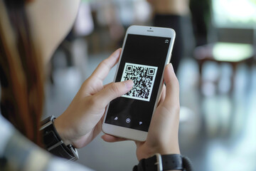 person using mobile phone and QR code