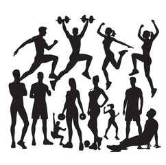 People Engaged In Fitness silhouettes vector illustration 