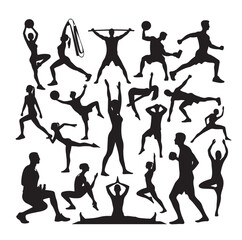People Engaged In Fitness silhouettes vector illustration 
