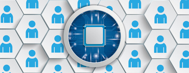 White Big Hexagon Humans Microchip Circle Header