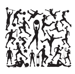 People Engaged In Fitness silhouettes vector illustration 