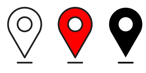 set of icons Location Pin, Map Pin, Place, Location, Address, location icon. Vector map pin, red pin on white background.