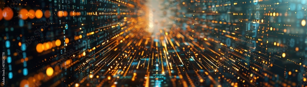 Poster abstract digital technology background with glowing data streams and vibrant lights representing hig