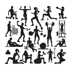 People Engaged In Fitness silhouettes vector illustration 
