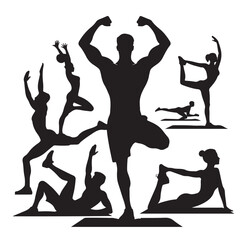 People Engaged In Fitness silhouettes vector illustration 