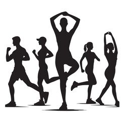 People Engaged In Fitness silhouettes vector illustration 