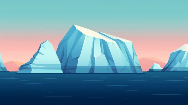 Climate change awareness, melting icebergs and rising sea levels, copy space for text, focus cover all object, flat design illustration