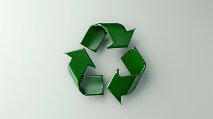 Green recycle symbol is laying on a white background representing the concept of environmental protection and waste reduction