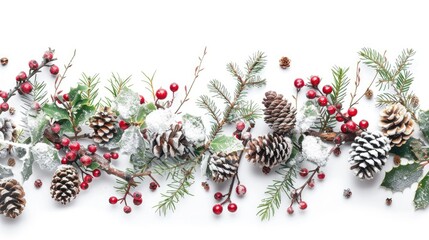 Isolated white Christmas background with snow cones and holly berries