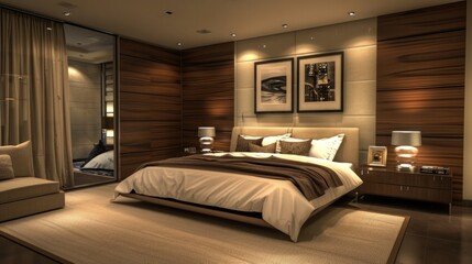 Modern bedroom interior design with king size bed