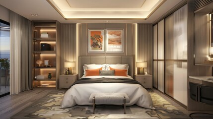 Modern bedroom interior design with king size bed