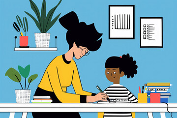 Teacher Helping Student Complete Homework in Classroom. Generative AI