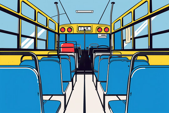Empty school bus seats in a modern environment. Generative AI