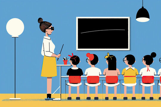 Teacher Leading a Classroom of Students in a Lesson. Generative AI