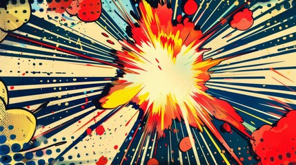 Vibrant comic book background bursting with colors and motion lines, creating energy and action. Retro pop art design with bold patterns, perfect for adding excitement to any project