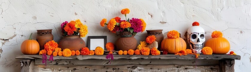 Beautifully decorated Day of the Dead altar with symbolic items such as calaveras, marigolds, and cherished photos