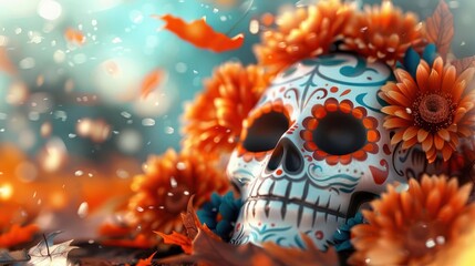 Beautifully decorated monument for Day of the Dead, serving as a memorial and honoring the lives of the departed