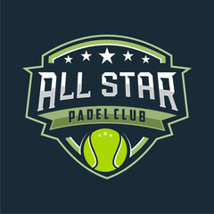 Vintage Paddle Tennis logo, paddle club logo, paddle racket and ball logo icon vector