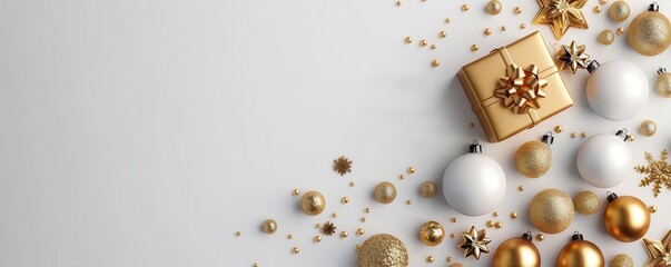 Festive golden Merry Christmas and New Year banner with realistic seasonal elements