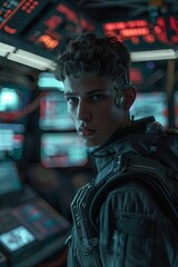 Obraz premium Futuristic cyborg in a sci-fi setting.