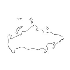 Russia country simplified map.Thin triple pencil sketch outline isolated on white background. Simple vector icon