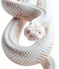 Fototapeta premium Close-up of a white snake with intricate scales and vivid eyes. Captivating nature photography showcasing the elegance and beauty of reptiles.