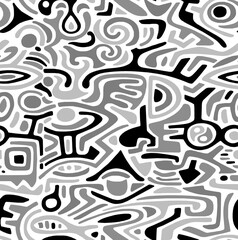 Abstract chaotic drawing in gray tones drawn by hand.Seamless background.