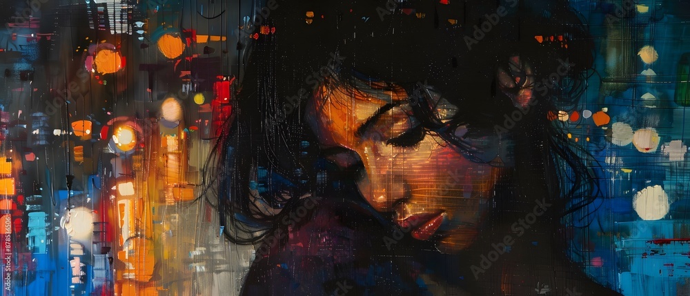 Canvas Prints Abstract Portrait of Woman in Urban Landscape.