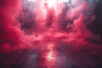 Fototapeta premium Concrete Floor with Red Smoke Background