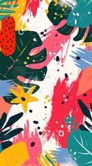 Colorful abstract floral pattern with pink, yellow, and blue brushstrokes