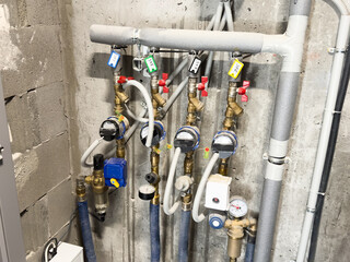 Water pipe system. Sanitary system work. Construction work.