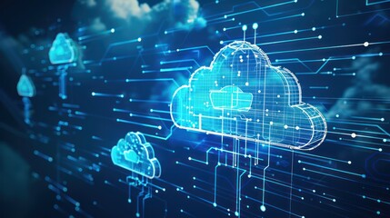 Fototapeta premium Cloud technology infographic showing data flow and storage.
