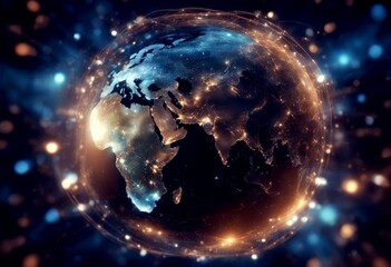 Obraz premium 3d technology networking connect network night earth virtual space connection globe global background metaverse internet digital communication world worldwide science cyberspace futuristic innovation