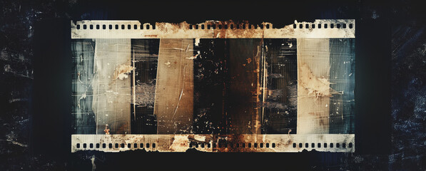 Obraz premium Close-up of damaged film strip with faded images and grain