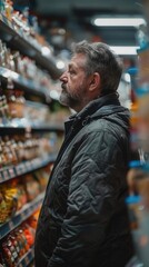 Obraz premium Shopper in a supermarket aisle