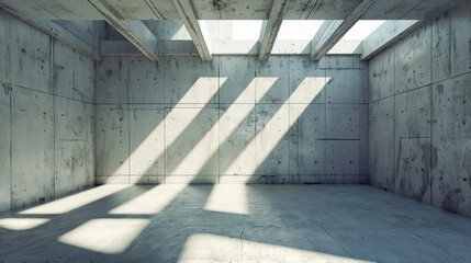 Realistic 3D Render of a Grunge Concrete Room Interior Illuminated by Daylight
