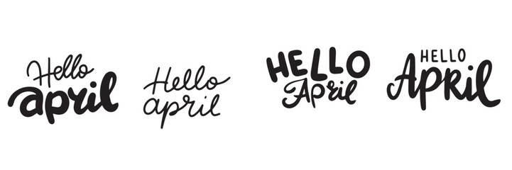 Fototapeta premium Collection of Hello April text lettering. Hand drawn vector art.