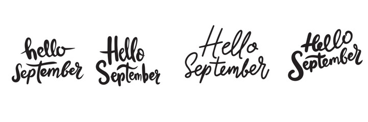 Collection of Hello September text lettering. Hand drawn vector art.