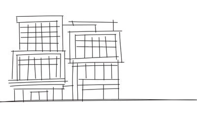 Building sketch. Build line art. Hand drawn vector art. 