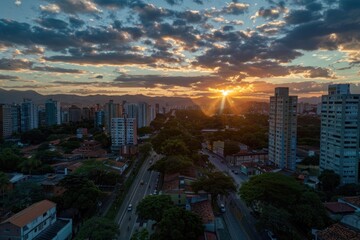 Fototapeta premium Golden Hour Panorama of a Cityscape