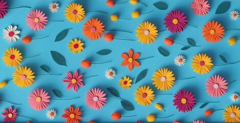 Obraz premium A Whimsical Array of Colorful flowers: A Visual Symphony of Love and Joy, in blue background.