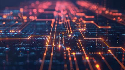 Abstract digital interface with lines and glowing data streams.