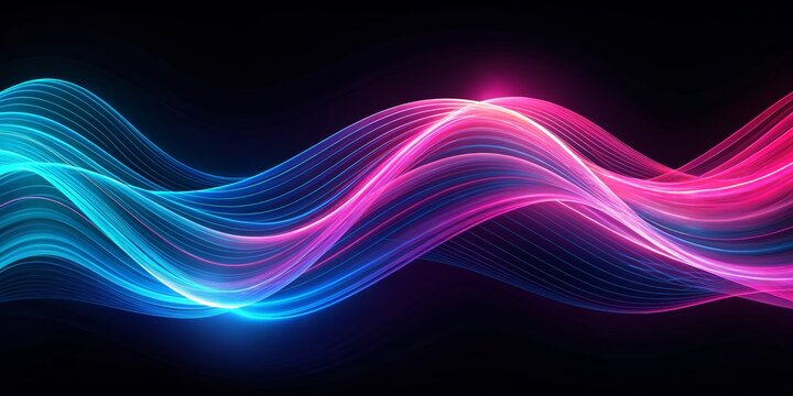 Abstract Neon Wave Lines, Digital Art, Abstract, Background, Futuristic, Graphic Design - Powered by Adobe