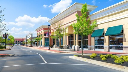 Obraz premium Exterior view of a large shopping center with signage.