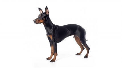 Elegant Doberman Pinscher Standing Profile on White Background