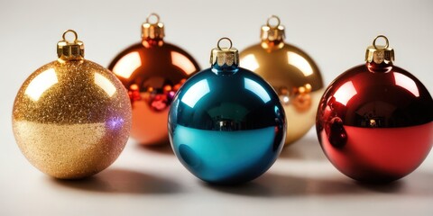 A collection of Christmas ornaments in different colors and sizes.